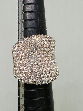 Joan Boyce Pave Crystal Rose Gold Tone Chunky Wide Cocktail Statement Ring 8.5